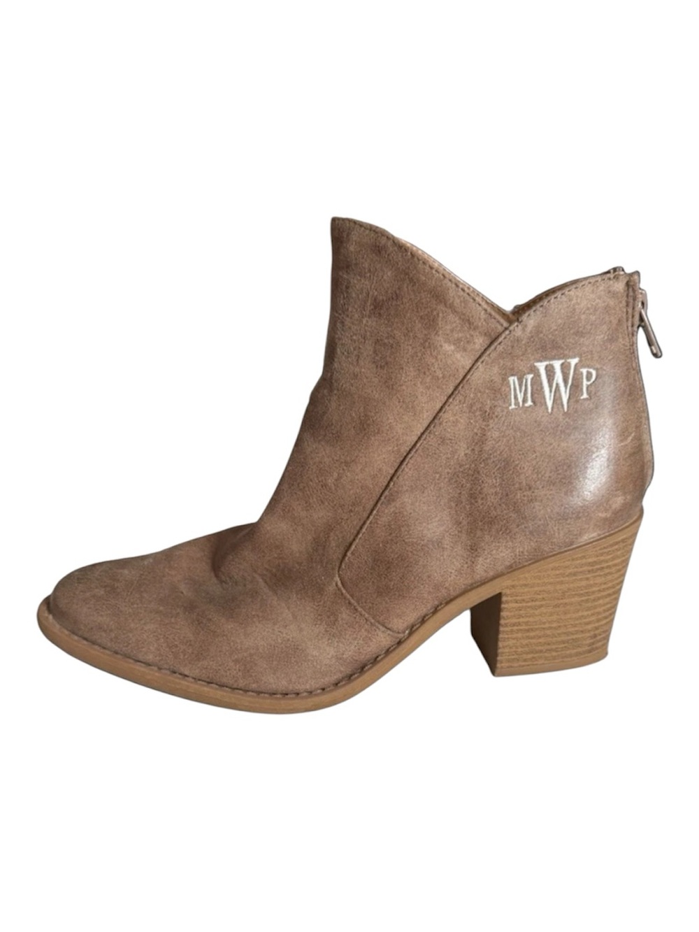 Fall Rustic Western Chic Ankle Boots V Cut Stacked Block Heel Taupe Boots Size 9